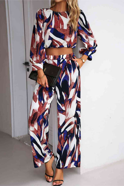 Printed Cropped Top and Pants Set