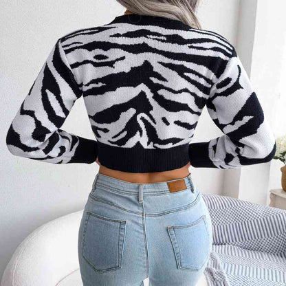 Tiger Print Mock Neck Cropped Sweater
