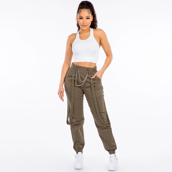 Plus Size High Waist Jogger Pants With Suspenders