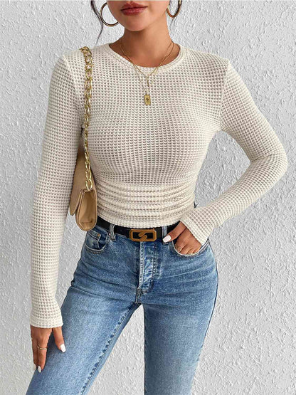 Round Neck Ruched Knit Top