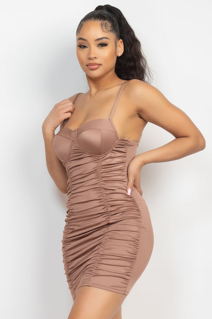 SIDE ROUCHED SATIN BODYCON DRESS(KNIT)