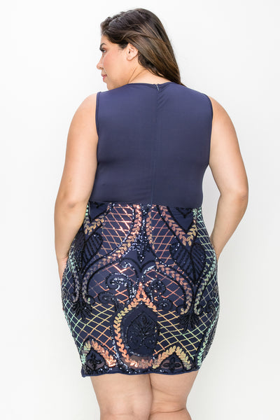 Geometric Back Zip Spangle Dress